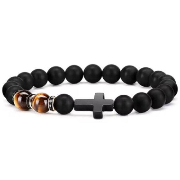 Cross Bracelet,Onyx Bracelet,Cross Onyx Stone Bracelet - Picture 1 of 1